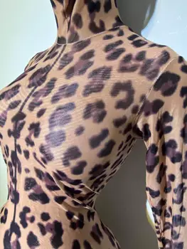 Módní Strečové Skinny Leopard Dámské Kombinéza Dlouhý Rukáv Rukavice Party Šaty Sexy noční Klub Kombinézu DJ, Zpěvačka, Tanečnice, Kostýmy