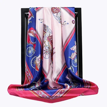 Luxusní Květinové Tisk Hedvábné Saténové Hidžáb Šátek Pro Ženy Vlasy Šály Ženy 90*90 cm Čtvercový Šály a Zábaly Krku Šátky Pro Dámy