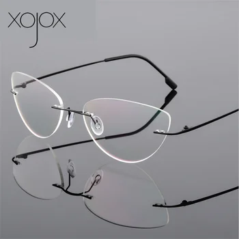 XojoX Móda Kočičí Oko Titanové Slitiny Brýle Bez Obrouček Rám Ženy Muži Ultralight Bezrámové Brýle Student Optické Krátkozrakost Rámu
