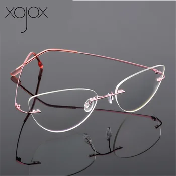 XojoX Móda Kočičí Oko Titanové Slitiny Brýle Bez Obrouček Rám Ženy Muži Ultralight Bezrámové Brýle Student Optické Krátkozrakost Rámu