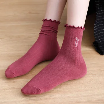 10 ks = 5 párů Podzim Zima Nový jednobarevné Výšivky Ženské Posádky Ponožky Seskupování Ponožky ženy Ponožky