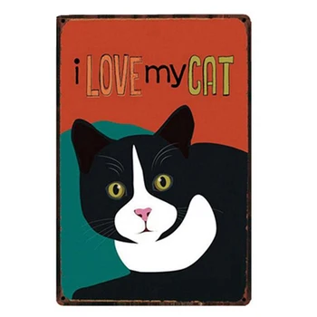 Roztomilý Kočka Kovové Plechové Znamení, Kreslený Pet Art Tisk Plat Plakát Zdi Řemesla Tělocvičně Samolepky Na Zeď Deska Deska Klub Klasické Retro