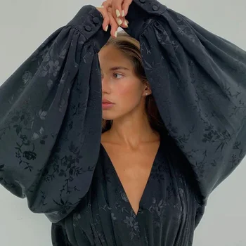 Gotické Sexy Černé Midi V-neck Šaty pro Woamn 2020 Podzim Harajuku Značkové Luxusní Žena Oblečení Party Šaty Goth