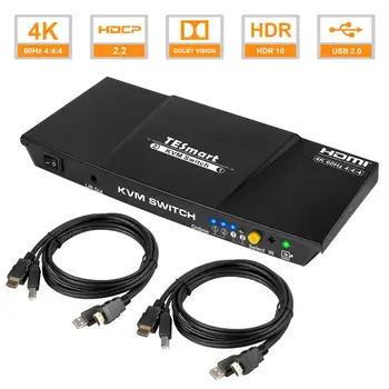 HDMI KVM Přepínač 4K@60Hz Podpora USB2.0 Řízení Zařízení 2PC HDCP Podpora HDR levý a pravý kanál výstup