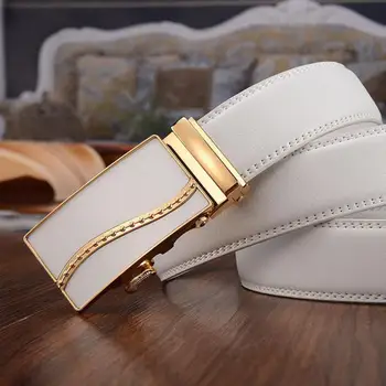 Opasek pánské módní pohodlné klasické obchodní automatické spony Originální Kožené bílý pás ležérní mládež džíny pás