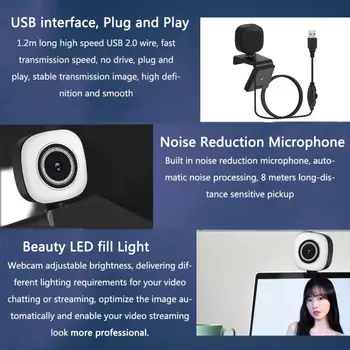 Full HD 1080P Webcam 2K Webové Kamery Automatické Ostření S Mikrofonem LED Světlo Kamery Vyplnit LightWeb Cam Pro Notebook videohovory
