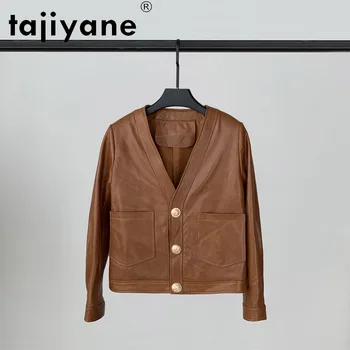 Tajiyane 2021 Jaře Skutečné Ovčí kůže Bunda Ženy, Originální Kožené Kabáty Ženy Bundy Ženské Černé Kabáty Krátké Veste Femme TN2016