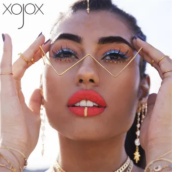 XojoX Drahokamu Lensless Brýle Rám Ženy, Stylové Jednoduché Půl Rám Kovové Brýlové Rám Diamond V. Tvary Brýlí