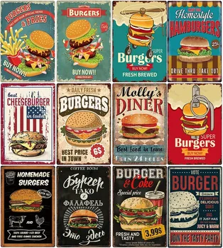 Lahodný Hamburger Jídlo Známky Kovových Plátů, Grilování, Kuchyně, Restaurace, Obchod Tin Znamení Dekorativní Plakáty Retro Žehlička Obrazy