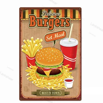 Lahodný Hamburger Jídlo Známky Kovových Plátů, Grilování, Kuchyně, Restaurace, Obchod Tin Znamení Dekorativní Plakáty Retro Žehlička Obrazy
