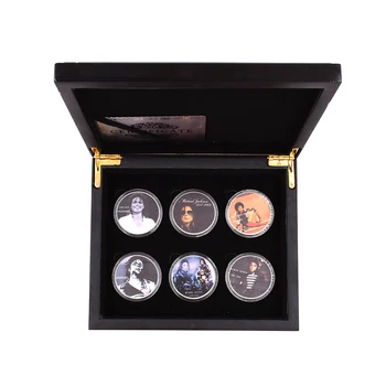 Slavná Hvězda Michael Jackson Stříbrné Mince, Pamětní 999.9 Stříbrné Pozlacené Kovové Mince 6ks Dřevěné Krabici