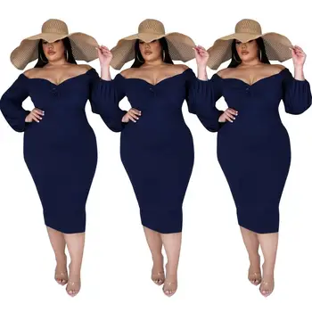 Plus Velikosti Ženy Sexy V-neck Solidní Party Šaty 2020 Podzim Nejnovější Dáma s hlubokým Výstřihem Plný Rukáv Slim Pasu Bodycon Mid-tele Šaty