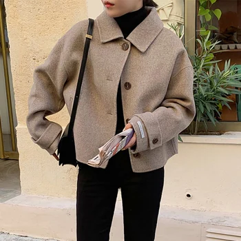 2020 Nová Móda Podzim Klopě Single Breasted Solid Kabát Ženy Krátké Volné Ležérní Streetwear Příliv Manteau Femme