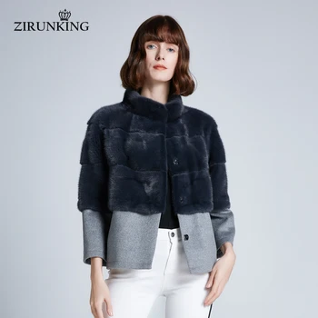 Zirunking 2020 skutečný norkový kožich odepínací zimní teplé vlněné tkaniny ženy fashional vynosit pravý norek pro lady teplé vlněné Z201