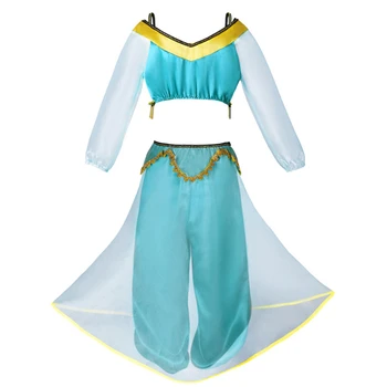 FINDPITAYA Holky Fantazie Narozeniny Party Šaty Jasmine Top a Kalhoty Děti Aladdin a Kouzelná Lampa Cosplay Oblečení Set