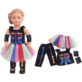 18 inch Girls panenka oblečení Halloween kostýmy Americké novorozence Černá kostra oblek Dětské hračky šaty vhodné 43 cm baby panenky c808