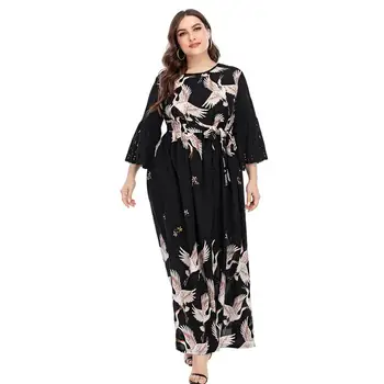 Letní Módní Plus Velikost Šaty Tisk Dlouhá Sukně Plus Velikosti Ženy Elegantní Dlouhé Šaty Turecké Islámské Oblečení Šaty Ženy Abaya