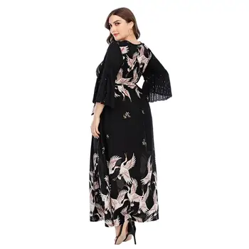Letní Módní Plus Velikost Šaty Tisk Dlouhá Sukně Plus Velikosti Ženy Elegantní Dlouhé Šaty Turecké Islámské Oblečení Šaty Ženy Abaya