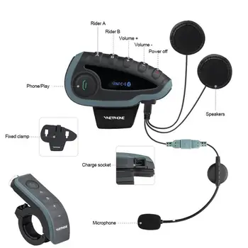1200M VNETPHONE V8 5 Jezdců Skupiny Talk Bluetooth Intercom Moto Přilba NFC Motocykl Communicator Helmu Headset +FM Interphone