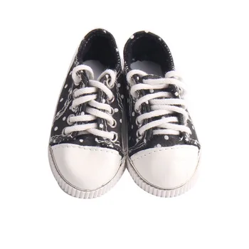 18 inch Girls panenka boty Stylové černé tenisky canvas boty Americké novorozence boty Dětské hračky vhodné 43 cm baby panenky s93