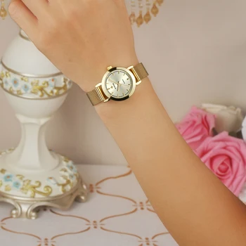 2017 Nové Luxusní Značky WWOOR Ultra Tenký Módní Ženy Quartz Hodinky Mesh Pásek z Nerezové Oceli Band Ženy Ležérní Náramkové hodinky