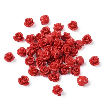 50ks Červená Růže Rumělka Korálky Volné Korálky pro Výrobu Šperků Náhrdelník Náramek Dodávky 10x10x8mm Otvoru: 1,5 mm