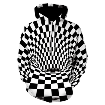 Černá a bílá proužek vertigo hypnotické osobnosti hoodie mikina, top street wear, podzimní nošení velikost pulovr s kapucí
