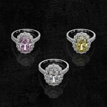 Matagain Vysoce Kvalitní Růžová Žlutá Bílá Quartz Diamantový Prsten Pro Ženy 925 Sterling Silver Snubní Prsten Romantické Jemné Šperky