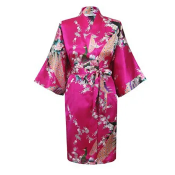 Kimono Šaty Japonský Styl Páv Květinovým Potiskem Saténové Volné Tradiční oblečení na spaní Haori Asijské Oblečení, Pyžama, Koupací Plášť