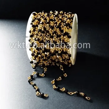 WT-RBC024 Přírodní zlato Trim drát zabalené handmake černé korálky řetěz Vysoce Kvalitní Kámen