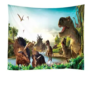 Starobylý gobelín dinosaurus Jurský Park Dinosaur World Polyester tisk nástěnná dekorace visí hadříkem scéna dekorace závěsné