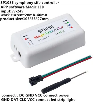 SP105E Wireless Bluetooth Controller APP WS2811 WS2801 WS2812B SK6812 APA102 Individuálně Adresovatelné Programovatelné LED String
