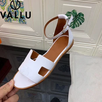 Vallu 2020 letní nové minimalistické sandály kožené ploché boty beach outdoortemperament vysokoškoláků žijících jednoduché