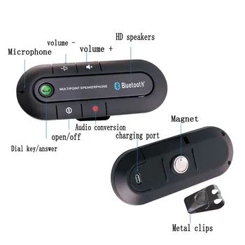 Bluetooth Handsfree Car Kit, Hlasitý telefon, Auto Adaptér Aux, Bluetooth Kit Reproduktor Mini Reproduktor Telefonu Vysílač MP3 Přehrávač