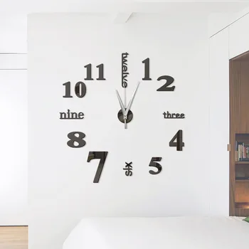 3d nástěnné hodiny, moderní design kuchyně dekorativní zrcadlo, samolepící digitální vintage velké nástěnné hodiny na zeď, hodinky, hodiny nové