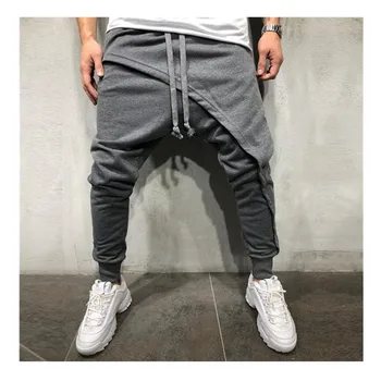 2020 Nový Muži tužka kalhoty Muži Asymetric Vrstvené Běžce Kalhoty Hip Hop Streetwear Kalhoty Příležitostné Šňůrky Blízko Spodní Kalhoty