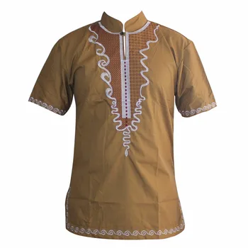 Dashikiage Velké Zlaté Vyšívané Slim Afro Hippie Dashiki Top Ankara Pro Muže Krátký Rukáv Fashion T-Košile