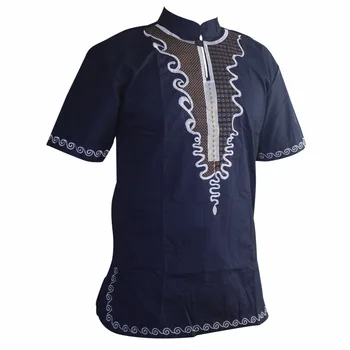 Dashikiage Velké Zlaté Vyšívané Slim Afro Hippie Dashiki Top Ankara Pro Muže Krátký Rukáv Fashion T-Košile