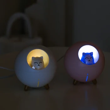 Domácí Aromaterapie Sprej Desktop Zvlhčovač Vzduchu Roztomilý Pet Planet Cat Ultrazvukový Aroma Esenciální Olej Difuzér s LED Noční L