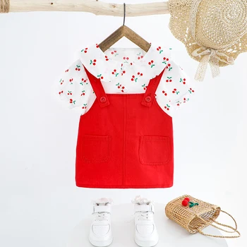 Módní Nové Letní Baby Girl Oblečení Oblek Děti Bavlna Roztomilé Tričko Popruh Šaty 2ks/set Batole Neformální Kostým Dětské Teplákové soupravy