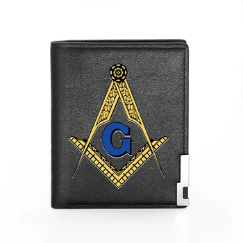 Černý Klasický Zednářský Symbol Tisk Pu kůže Kůže peněženka Muži Bifold Držitel Kreditní Karty Krátké Peněženka Muž