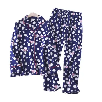 Bavlna Ženy Pyžamo Set Sexy Tisk Dot Pyjama Domů Femme Zimní Teplé Oblečení Na Spaní Velká Velikost 2020 Módní Pyžama