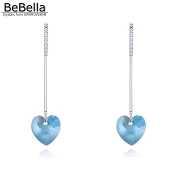 BeBella dlouhý řetěz srdce přívěsek visací náušnice s Krystaly od Swarovski pro ženy, dívky, svatební dárek k narozeninám