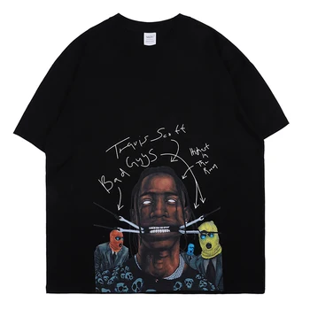 Travis Scott T-shirt Letní Obrázek Tisk Krátký Rukáv Hip Pop Volné Krátký Rukáv Muži
