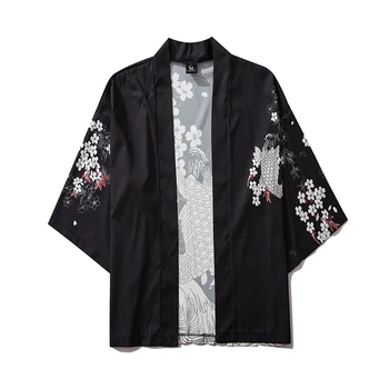 Bebovizi Harajuku Třešňové Květy Koi Kimono, Tradiční Japonské Oblečení pro Muže, Ženy Volné Roucho Streetwear Svetr Haori Obi