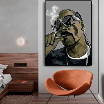 Rap Zpěvák Kouření Snoop Dogg Hip Hop Obrázek Umění, Plakáty, tisk na Plátno Nástěnné Obrázky pro Obývací Pokoj Domácí Zeď Dekor Cuadros