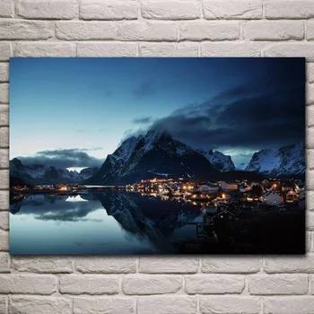 Norsko, lofoten obci hory příroda krajina tkaniny plakát obývací pokoj domova nástěnné dekorativní plátno, hedvábí, umělecké tisky KL771