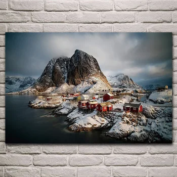 Norsko, lofoten obci hory příroda krajina tkaniny plakát obývací pokoj domova nástěnné dekorativní plátno, hedvábí, umělecké tisky KL771