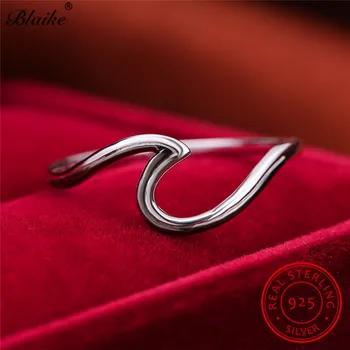 Solidní S925 Mincovní Stříbro Prsten Minimalistický Nepravidelné Vlny, Prsteny Pro Ženy, Muže Snubní Prsteny Jemné Tenké Ring Jemné Šperky