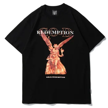 Hip Hop Černé Zoufalý T Shirt Muži 2020 Tmavě Streetwear Tričko Harajuku Letní Krátký Rukáv T-Shirt Bavlněné Volné Topy Trička